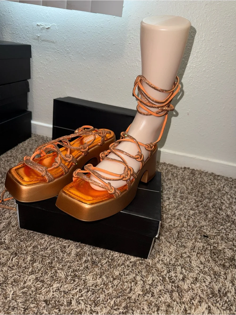 Cape Robbin Metallic Orange Strappy Platform Heels